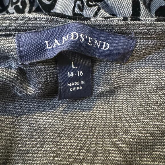 Lands End Size Large Black and Gray Short Sleeve Velvet Flocked Fit Flare Dress - Picture 6 of 7